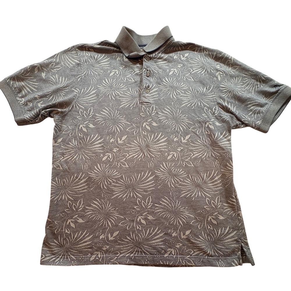 Grand Slam Performance Polo Shirt Mens Large Gray Floral Short Sleeve Golf Top